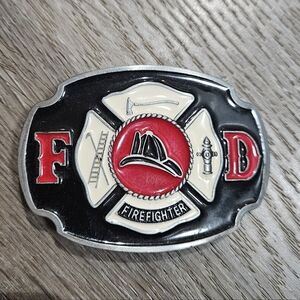 Firefighter Belt Buckle with Red and Black Design